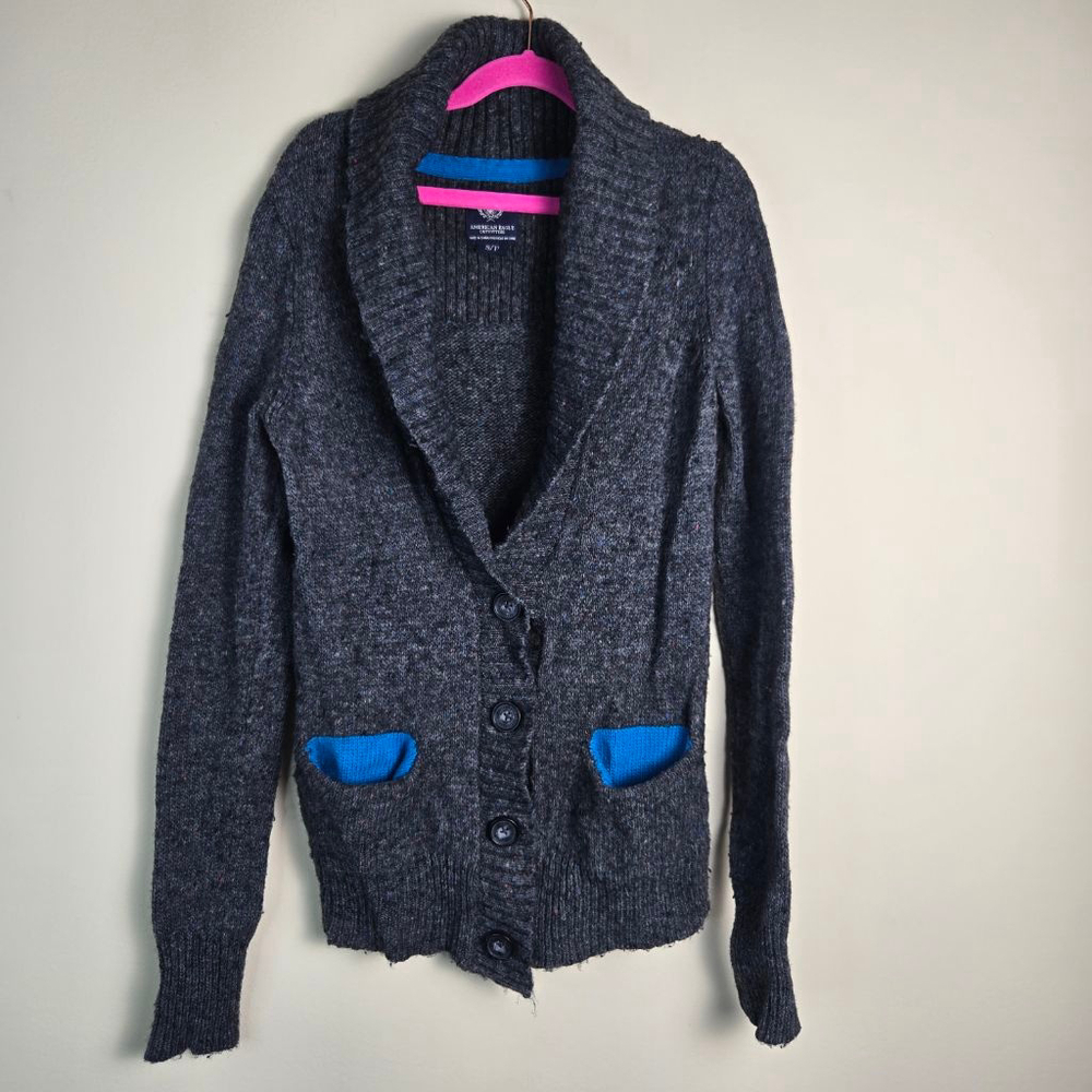 Women's American Eagle Gray & Blue Cardigan Sweater S